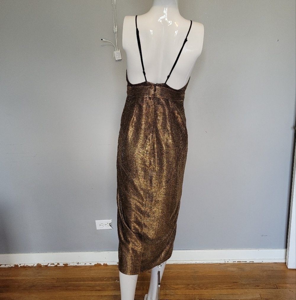 Urban Outfitters Ecote Solid Gold Metallic Tulle Mini Dress, VGUC, Size 2 - Picture 5 of 9